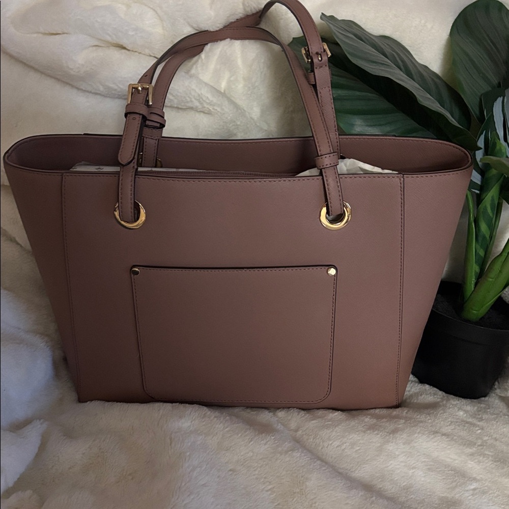 NWOT Michael Kors Brown Leather Tote with Gold Accents - Picture 4 of 4